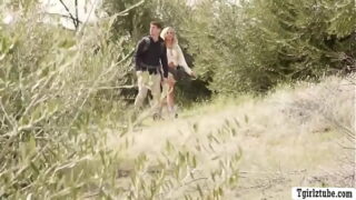 Damn! hot big tits Sheboy barebacked in camping site