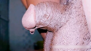 Hot Sheboy anal fuck with huge dildo while cock locked in chastity cage