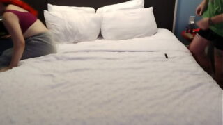 Hot sheboy sucks dick and takes anal creampie doggie and missionary in hotel