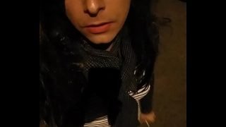 Young french crossdresser walk out by night and caress himself 1/2
